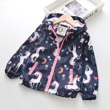 

New Spring Girls Coat Hooded Cartoon Unicorn Little Girl Zipper Jackets Kids Windbreaker Children Outerwear Coats Girls Clothing