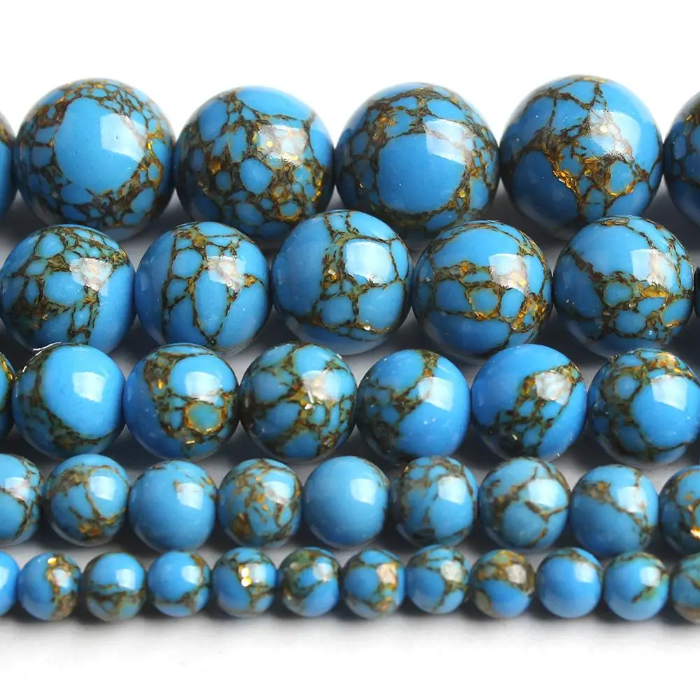 Круглые бусины синего цвета Howlite 4/6/8/10/12 мм круглые из золотого камня для