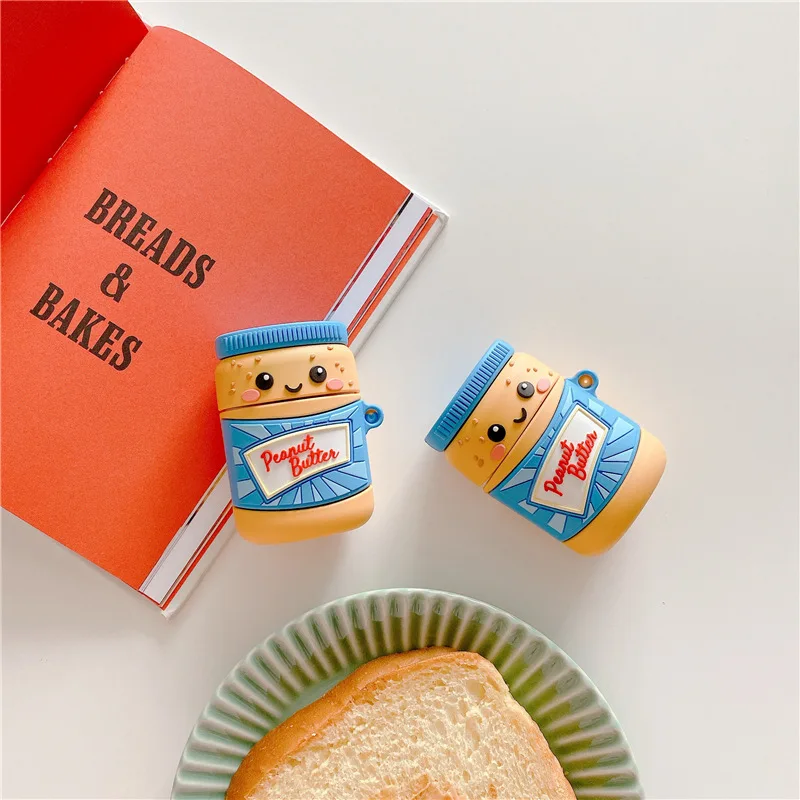 Peanut Butten Bluetooth чехол для наушников Airpods милый силиконовый защитный чехол для Airpods 2 аксессуары брелок стереоскопический