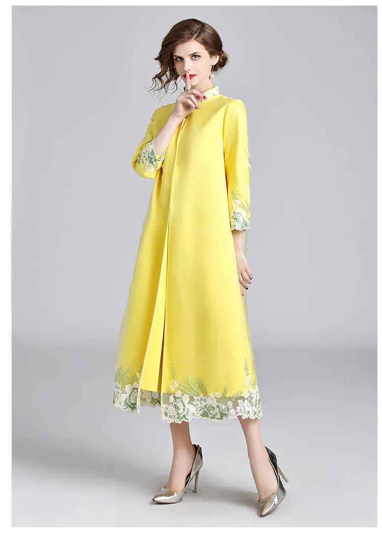 Летняя одежда, стиль, достойный, славный, органза, вышивка, чай, обслуживание, улучшенный, чонсам, средней длины, Тренч, пальто для женщин