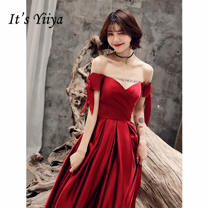 

It's Yiiya Evening Dress 2019 Boat Neck Strapless Bow A-Line Dresses Elegant Off Shoulder Long Women Party Formal Dresses E1305