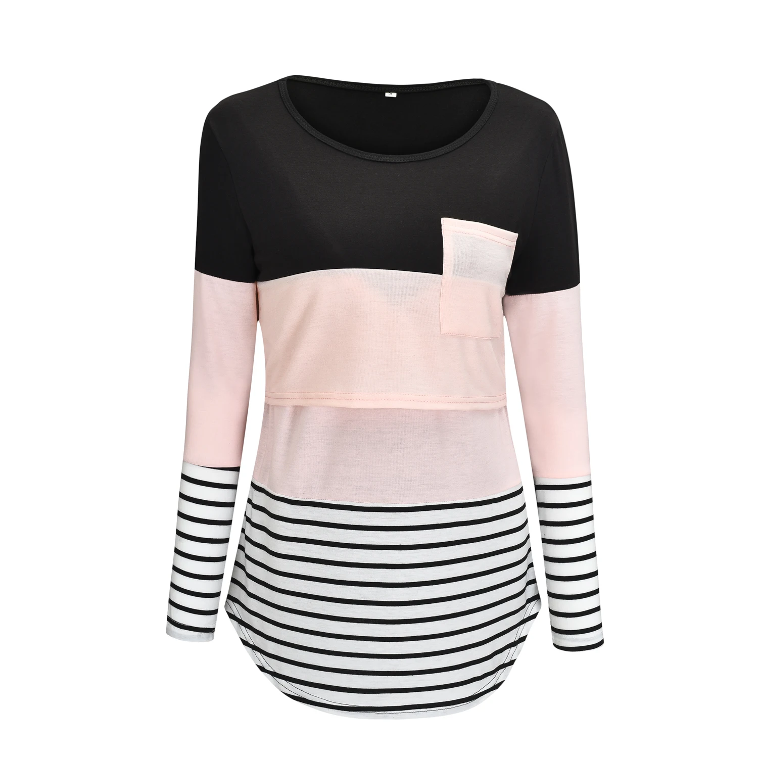 Goocheer Newest Ladies Womens Pregnant Maternity Nursing Tops Mom Breastfeeding Long Sleeve Stripe Splicing T-Shirt Top