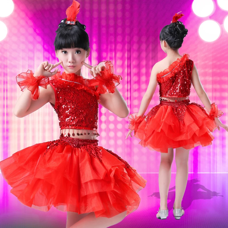 

Children's Ballet New Jazz Dance Costume Girls Sequins Princess Tutu Child Modern Dance Yarn Performance Costume