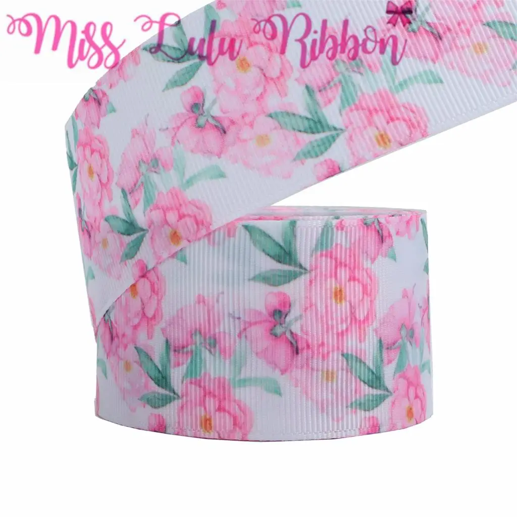 16mm-75mm Flower Series Retro Pink Red Printed Grosgrain/Foe Ribbon Geometric Stripes Dots DIY Hair Bowknots 50yards/roll