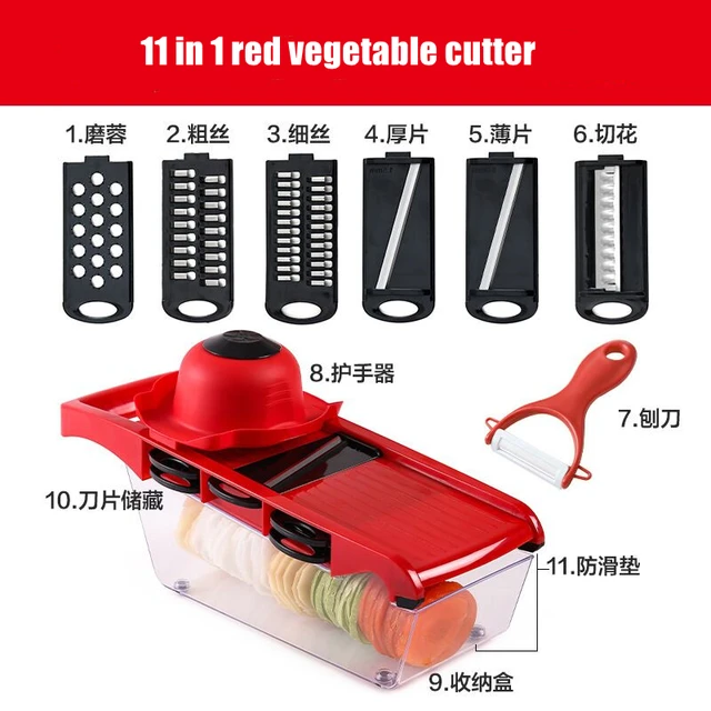Vegetable Cutter Grater for Vegetables Slicers Shredders Multi Slicer Peeler Carrot Fruit 6 In 1 Gadgets Vegetable Cutting Tools Red