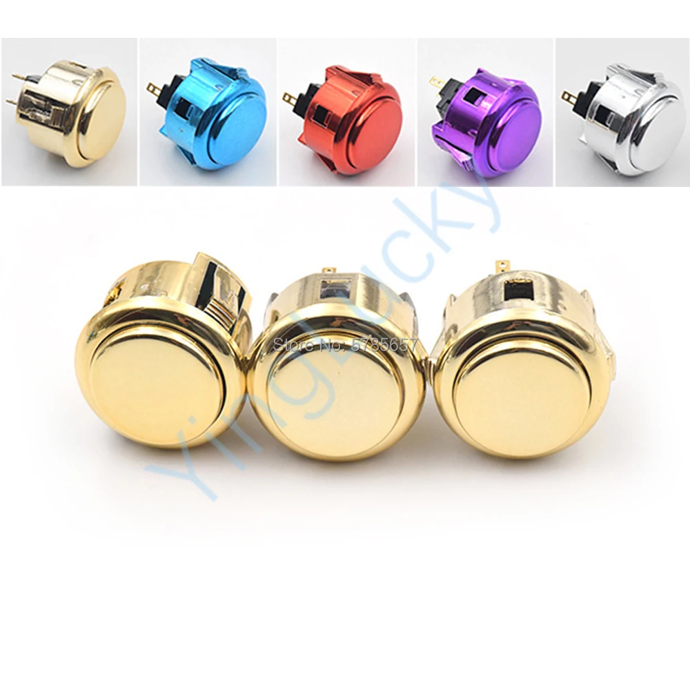 1pcs arcade sanwa 24mm/30mm Gilded push button switch copy sanwa stype button 12V 5 colors to choose zero delay arcade kit arcade jamma mame diy parts 30mm snap round copy sanwa push button replace obsf 30 for game console playing