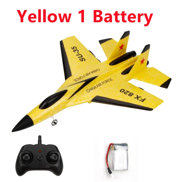 FX-620 SU-35 RC Remote Control Airplane 2.4G Remote Control Fighter Hobby Plane Glider Airplane EPP Foam Toys RC Plane Kids Gift Yellow-SU35-1B