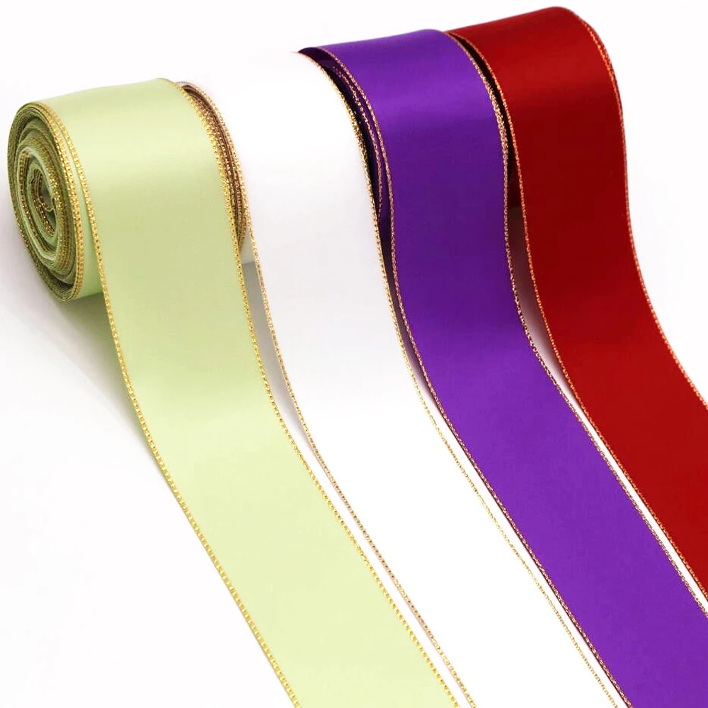 Satin Ribbons Ribbon Supplies Wrapping Ribbon Satin Ribbon Christmas Ribbon 10 Yards 10MM/22MM/38MM Glitter Gold Edge Double Sided Satin Ribbon Christmas Decor Materials Hair Bows Gift Packing New Year
