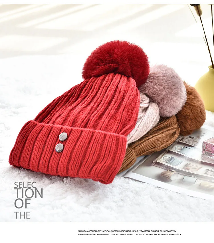 Шапки осень/зима для женщин Девушки Skullies Beanies женские шапочки теплые вязаные однотонная шляпа женская зимняя шапочка-бини шапка