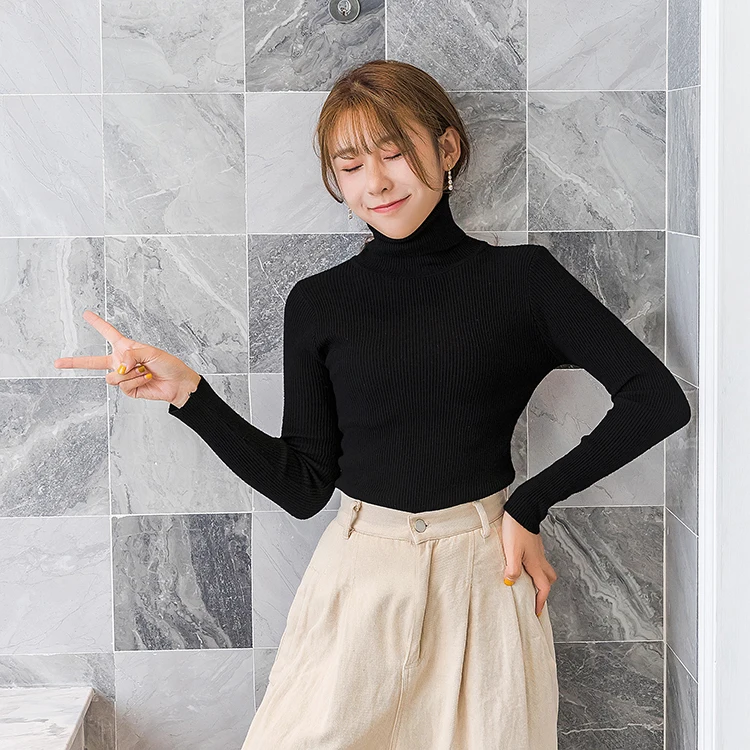 Women'S Knitted Turtleneck Sweater Winter Casual Solid Jumper Ladies Streetwear Sexy Slim Thick Elastic Pullovers Sweater Womens