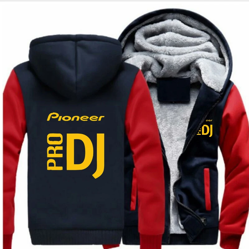 Зимние Повседневные утолщенные мужские куртки Pioneer Pro DJ с капюшоном на молнии, мужские теплые пальто с принтом для колледжа, теплые спортивные толстовки