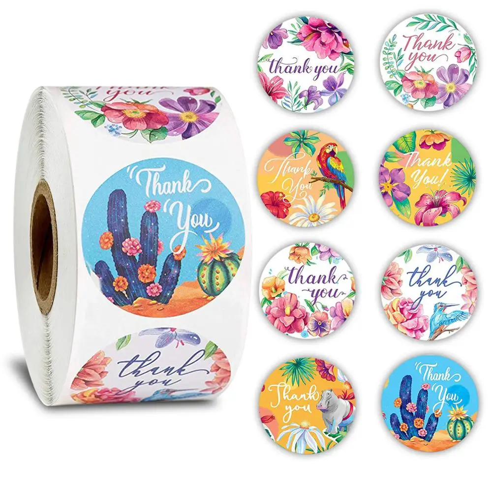 

1 Inch Floral Thank You Stickers 500pcs/roll 8 Designs Colorful Label Stickers for Wedding Envelope Seals Scrapbooks Stickers