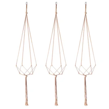 

3pcs Cotton Blend Garden With Tassel Patio Indoor Outdoor Handmade Home Decor Countyard Macrame 4 Legs Portable Plant Hanger