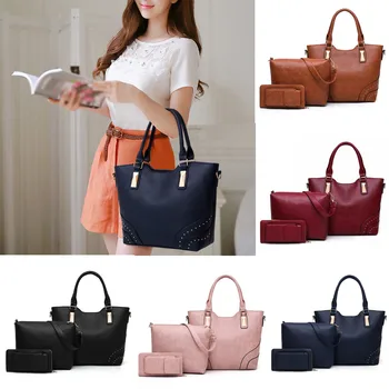 

Women's Simple Three-Piece Solid Color Leather Shoulder Bag Handbag сумка мужская сумка женская через плечо crossbody bags