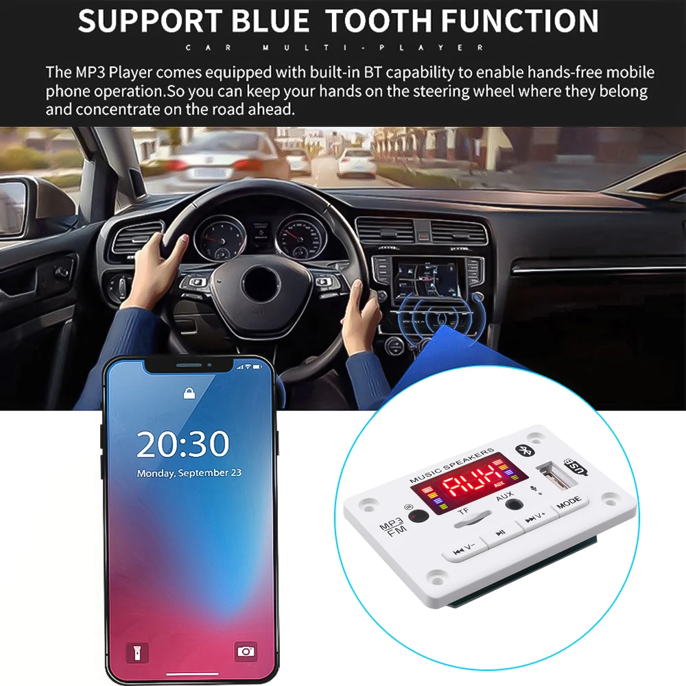 kebidu Hands-free MP3 Player Decoder Board 5V 12V Bluetooth 5.0 Car FM Radio Module Support FM TF USB AUX Recorders mp3player juice