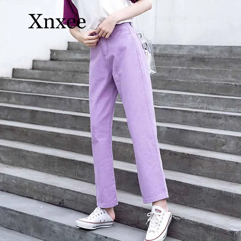 jeans woman plus size black beige pink mom jeans high waisted boyfriend jeans for women Straight Casual Cotton 2019 fashion