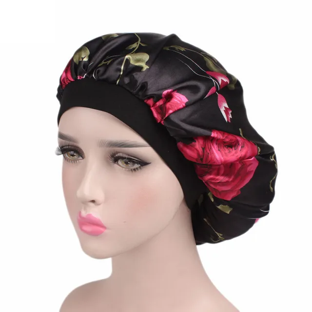 New Fshion Women Satin Night Sleep Cap Hair Bonnet Hat Silk Head Cover Wide Elastic Band Multi Kind 1