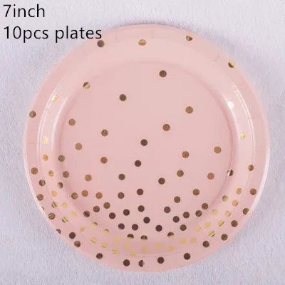 7inch plate 10pcs White Gold Dot Paper Cup Plate Napkins For Happy Birthday Wedding Disposable Tableware Party Decoration Supplies - Цвет: 7inch plate 10pcs