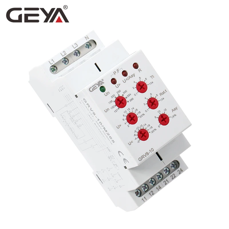 

GEYA GRV8-10 NEW 36mm Width 3 Phase Voltage Monitoring Relay with Reset Time 0.1s-10s Relay Control Voltage 220V