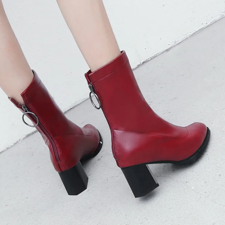 winter The New fashion Round head Thick heel Martin boots Back zipper Sexy pearl Plus velvet Keep warm High heel Women boots