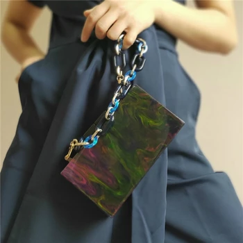 

Acrylic gorgeous aurora box evening bag chain handbag clutch