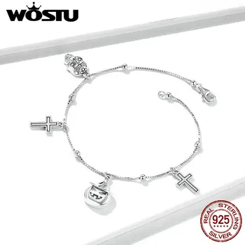 

Wostu Silver S925 Chain Bracelet Sterling Silver Happy Halloween Link Oxidized Bracelets Fine Jewelry Gifts for Girl BSB051