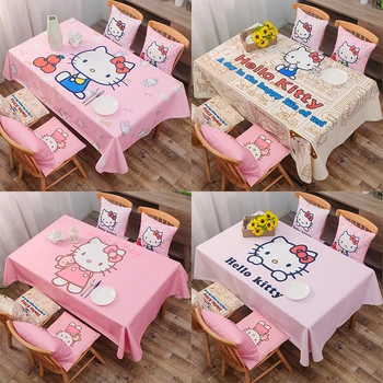 

Hello kitty Cat Waterproof Table Cloth Canvas Girl Dressing Tablecloth pink tablecloth Coffee table cloth Dining tablecloth