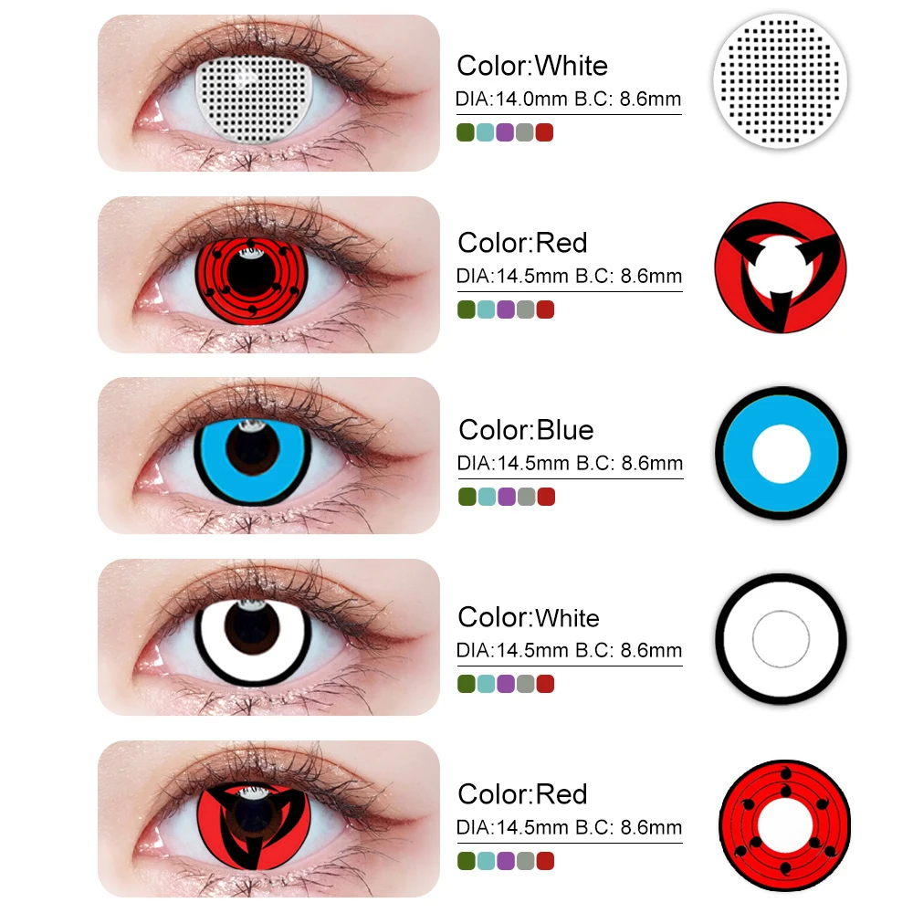 Crazy Color Contact Lenses Sasuke Sharingan Lens Anime Cosplay Beauty Pupil Halloween Makeup Red Black White Eye Contacts | Красота и