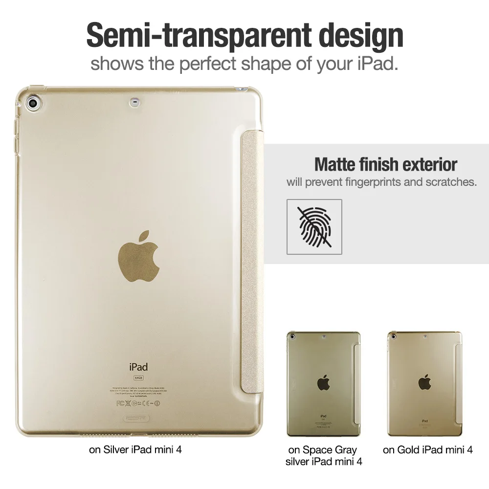 Чехол для iPad mini 4 ESR, ультратонкий светильник из искусственной кожи, полупрозрачный чехол для задней панели из поликарбоната, Чехол для iPad mini 4, выпуск