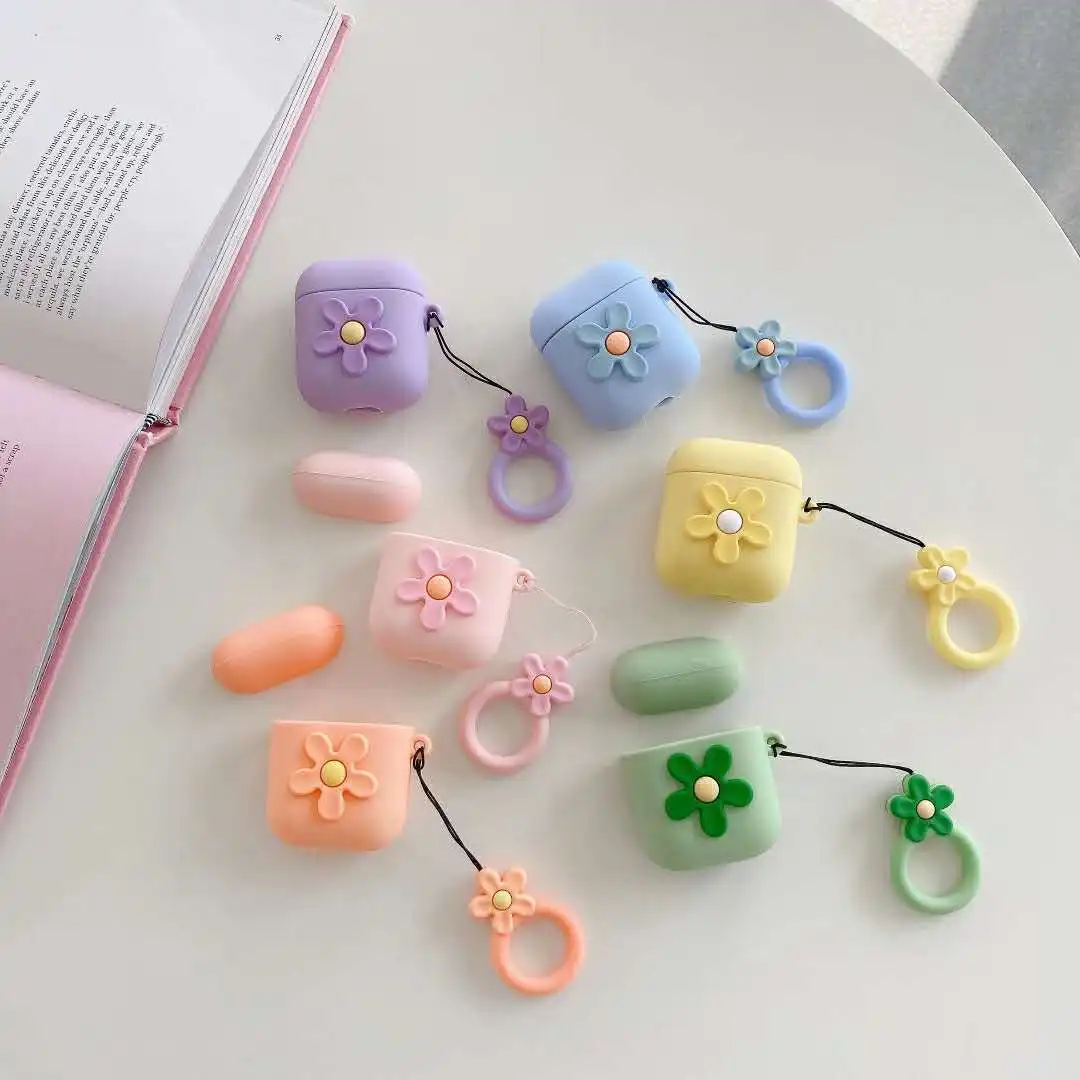 

For AirPods Case Cute 3D Cartoon Kawaii Earphone Case for Airpods 1 2 Soft Protect Cover with Finger Ring Strap