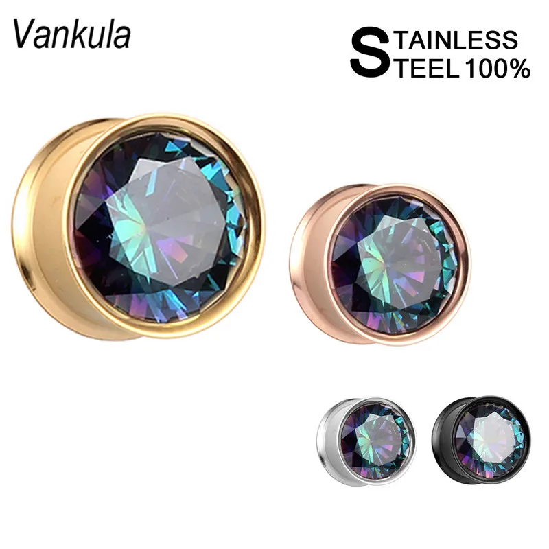 

Vankula New Double Flared Ear Plug Tunnel Stainless Steel Ear Gauges Expander Stone Ear Piercing Jewelry