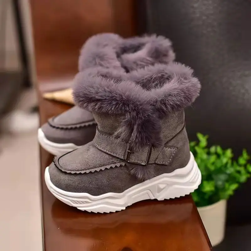 2021 Fashion New Winter Kids Snow Shoes Girls Boots Infant Boots Warm Plush Outdoor Furry Cotton Shoes Baby Comfort Kids Cotton leather girl in boots Children's Shoes