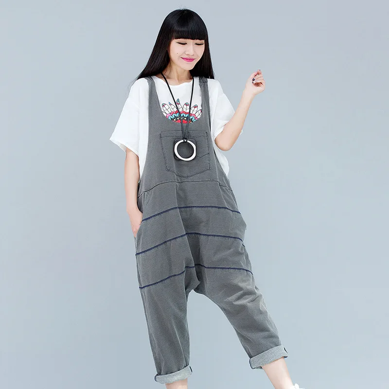 Женский джинсовый комбинезон размера плюс мешковатые джинсы в полоску стиле