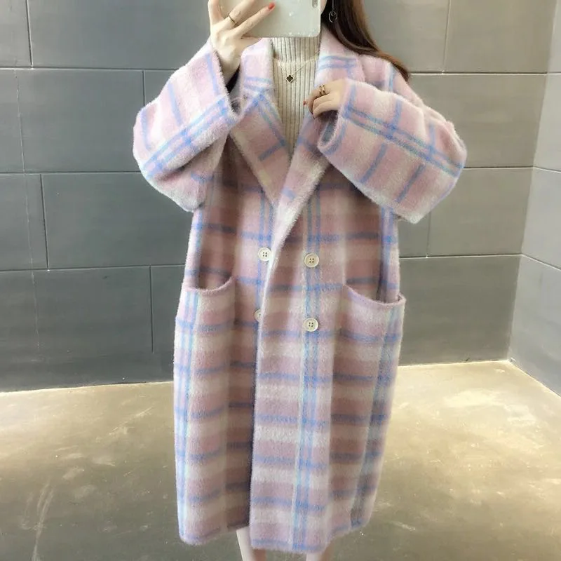 

Long Thick Imitation Velvet Jacket Female 2019 Autumn and Winter Korean Loose Sweater Knit Cardigan Mink Fur Coat NS1350