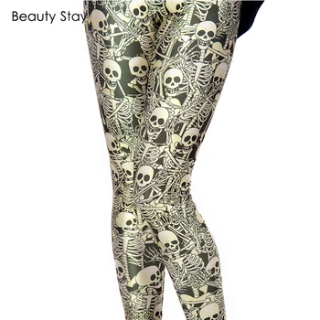 

Beauty Stay Summer High Waist Push Up Women Workout Leggings Digital Skull Printed Plus Size Outside Women Casual Leggings