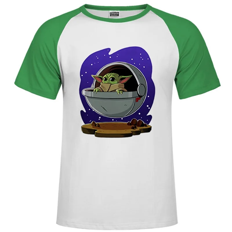 Raglan green 68 Г., Детская футболка с Йодой мандалорианская футболка с джедаем, белая футболка с круглым вырезом, мягкие Забавные топы с принтом «Звездные войны» - Цвет: Raglan green 68