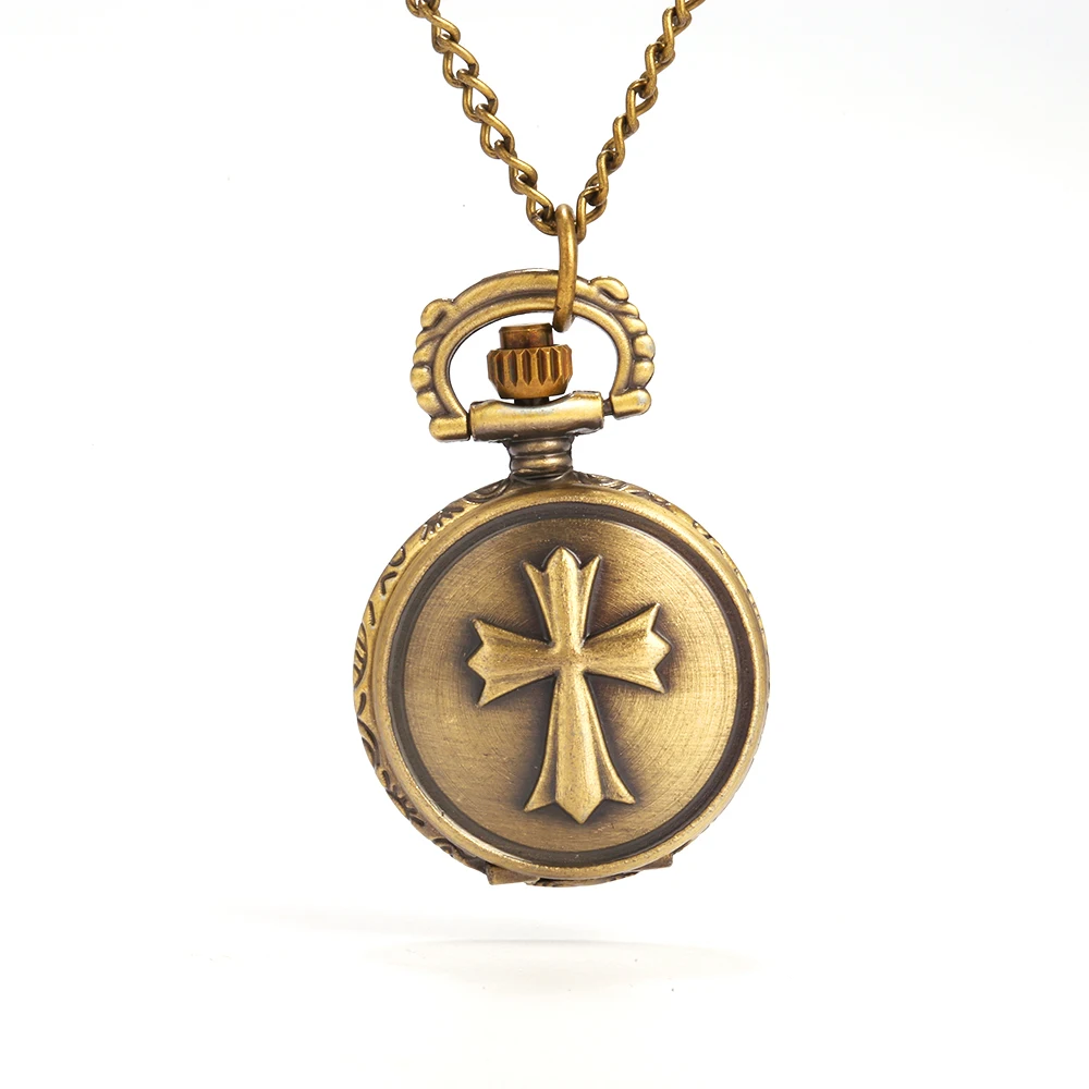 

8925 большой бронзовый крест римская шкала креативный тренд карманные часы Персональный Ретро подарок кварцевые карманные часы