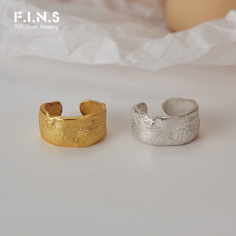 F.I.N.S 1PC Minimalist Uneven S925 Sterling Silver Ear Clip Texture INS Wide Ear Cuff No Pierced Silver 925 Ear Bone Jewelry 2