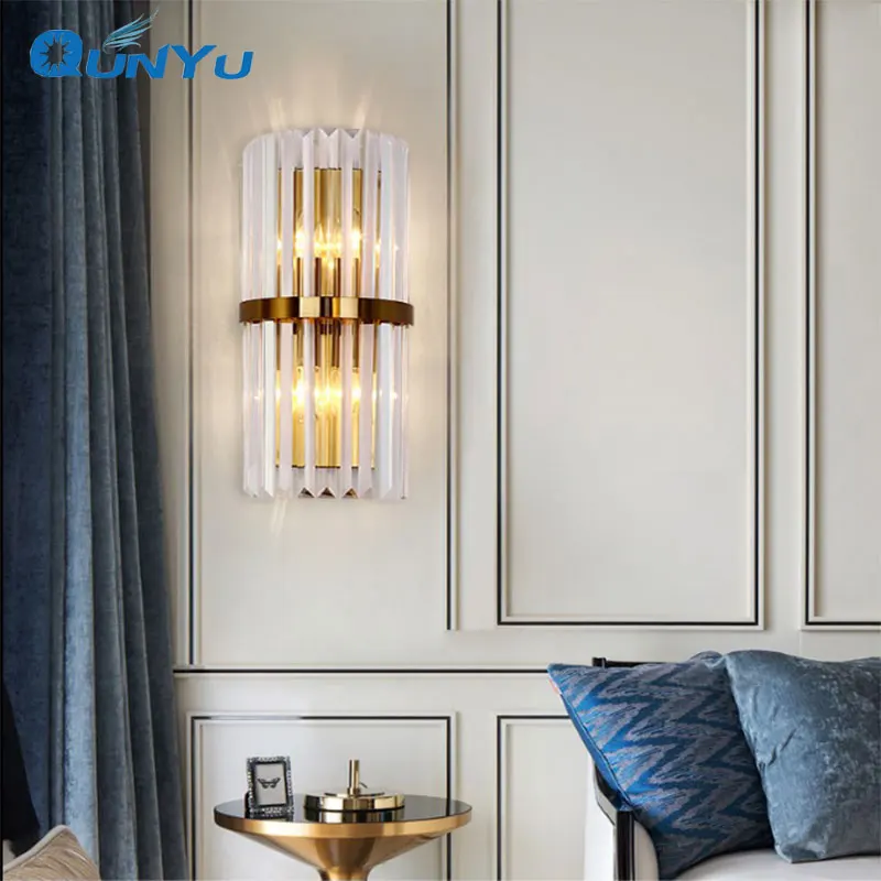 Post modern Golden Crystal wall lamp luxury hotel bedroom bedside lamp high grade atmosphere living room TV wall corridor lamp