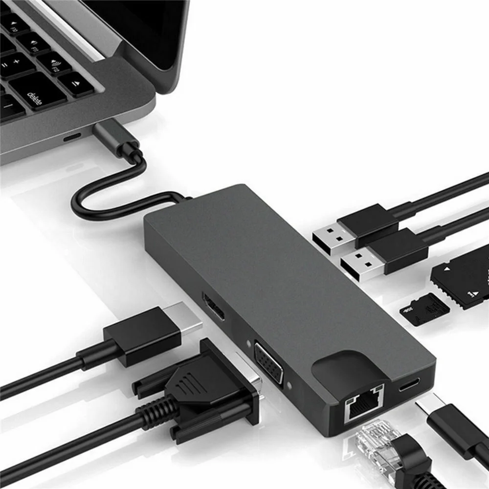Usbc к Rj45 Lan 4K Hdmi Vga 2Usb 3,0 Sd слот для карт 8 в 1 Тип C док-адаптер концентратор для Macbook для samsung huawei Dex Mo