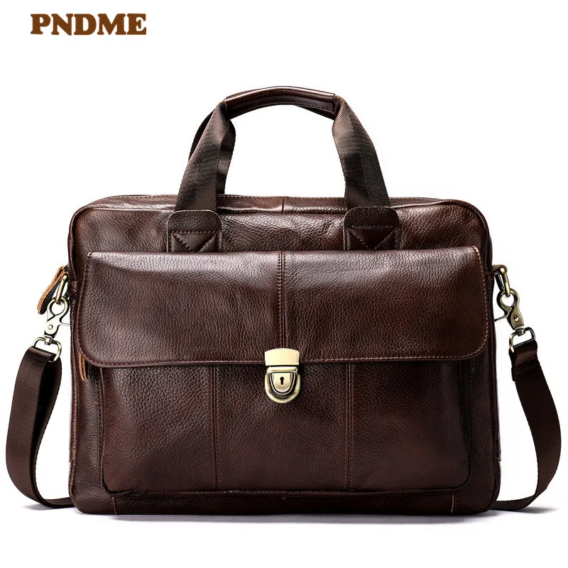 

Business genuine leather men's briefcase vintage natural cowhide anti-theft handbag casual ladies work shoulder messenger bag