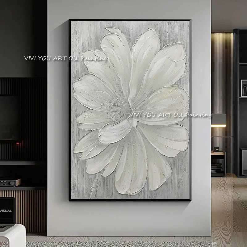 

White Flowers 100% Handmade Oil Paintings Modern Wall Art Pictures Abstract Oil Painting On Canvas Home Decoration Drawing