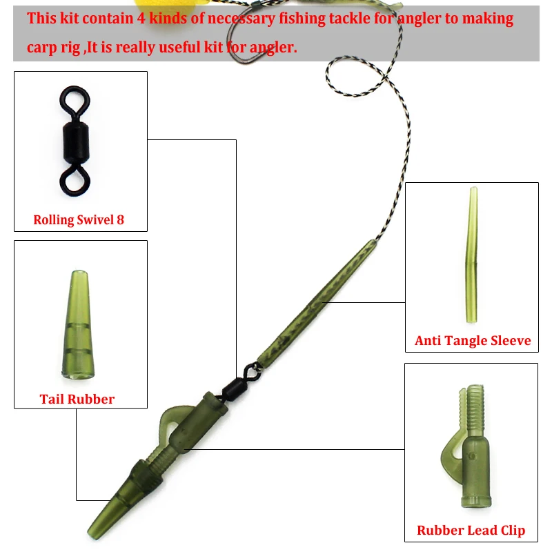 40 шт./компл. для рыбалки на карпа, безопасности свинца зажим Рог Хвост резиновый конус рукав против спутывания роликовых вертлюгов Карп буровые установки для изготовления аксессуаров комплект