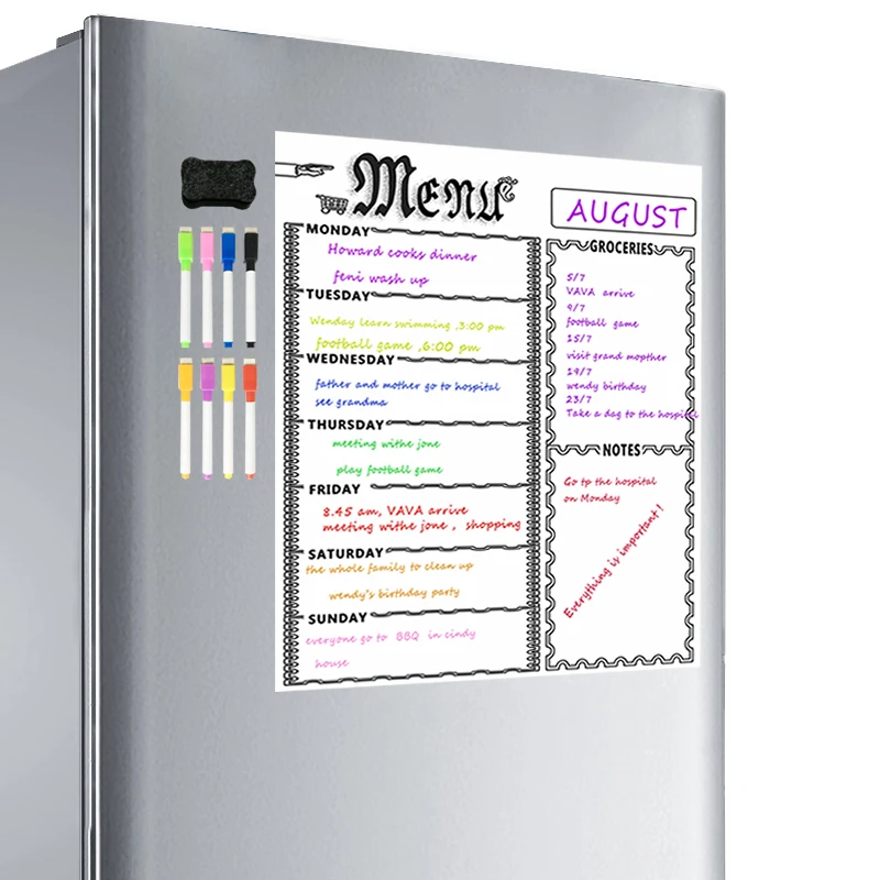 

A3 Magnetic Whiteboard Sheet for Kitchen Fridge Multipurpose Fridge Weekly White Board Calendar for Menu Planning with 8 Pen(Whi
