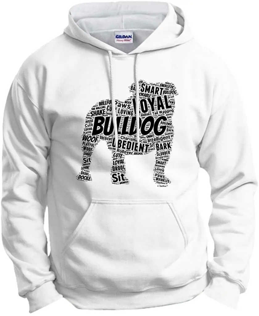 English Bulldog Word Art Dog Puppy Owner Gift Hoodie Sweatshirt Streetwear Mens Hip Hop Casual Pullover Hooded Male Tops | Мужская