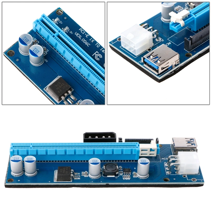 Компьютерная шина PCI-E 1X для 16X переходная карта с светодиодный свет USB3.0 кабель SATA 4/6Pin Питание