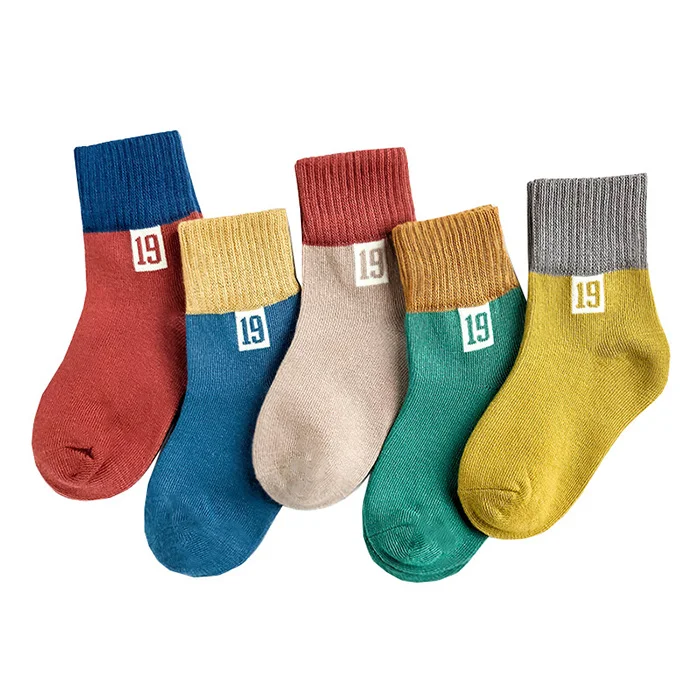 Детские хлопковые носки с изображением лотоса, 5 пар/лот длинные детские носки с цифрами для мальчиков и девочек на осень-зиму модные носки для студентов - Цвет: C1