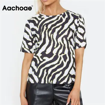 

Aachoae Women Summer T shirt 2020 Zebra Print Short Sleeve T-shirt Casual Loose Tops Tees Sexy Streetwear Tshirts Camisas Mujer