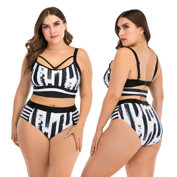 

Plus Size Swimwear Rashguard Bikini Woman Swimsuit Push Up Separate Women's Fat Sexy Cup Print Polyester Sierra Surfer Women