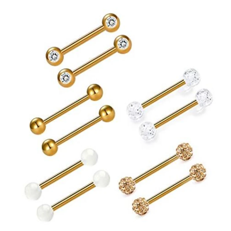 JFORYOU14G кольца для сосков 12mm14mm16mm18mm хирургические стальные сверкающие металлические шарики/ристоун/конфеты цветные шарики соска штанги для пирсинга